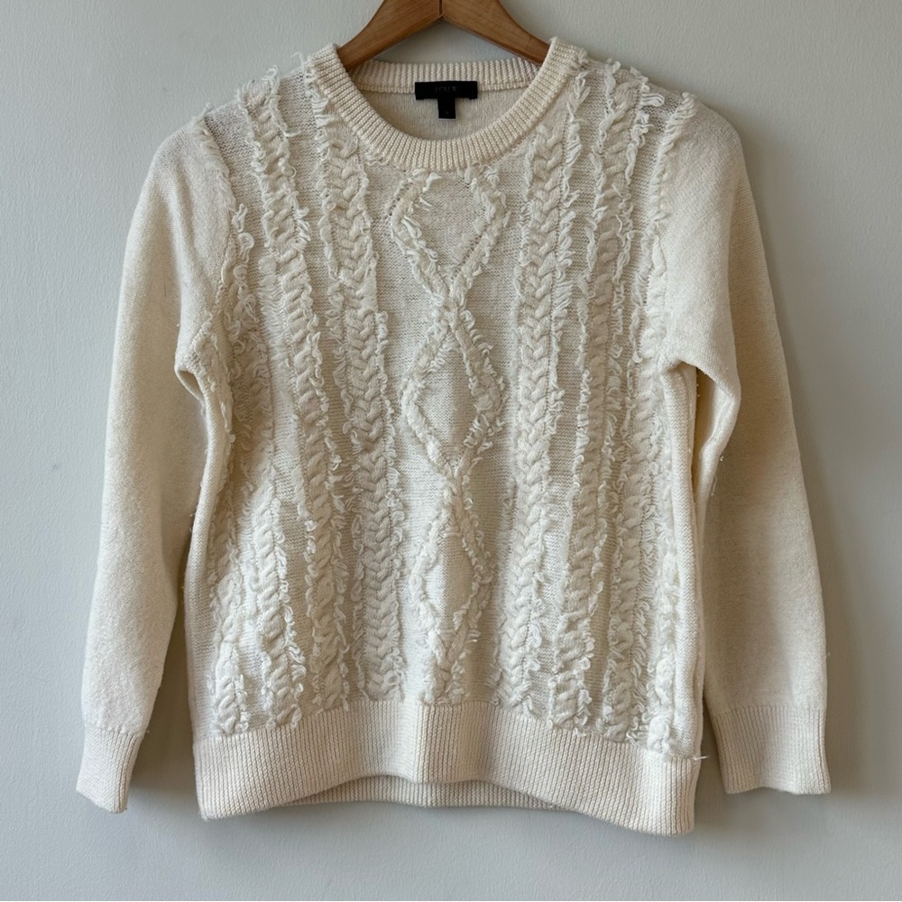 J. Crew 100% Merino Wool Textured Cable Knit Cream Sweater